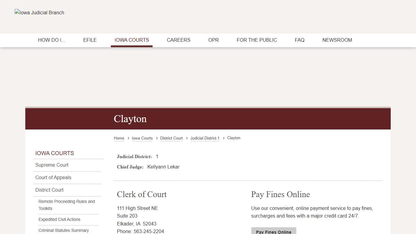 Clayton Judicial District 1 Iowa Judicial Branch